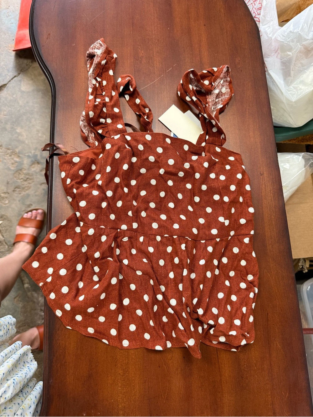 Rust Polka Dot Peplum Tank Top - Women